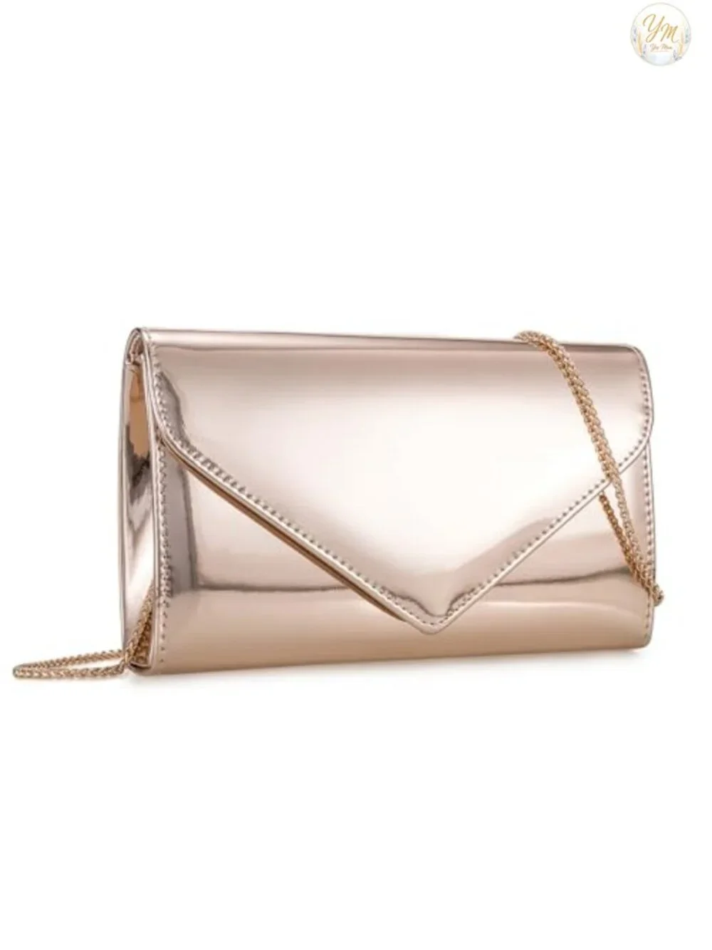 Mirrored Metallic Faux Leather Evening Clutch with Detachable Chain Strap for